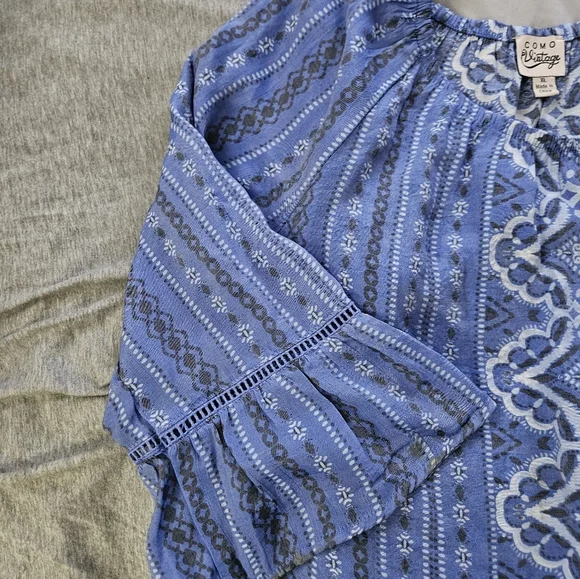 Como Vintage Blue Patterned Women's Top Size XL - Picture 3 of 8